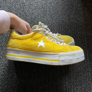 Mademe x Converse yellow corduroy platform sneakers